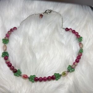 Watermelon Tourmaline Glass Butterfly Necklace
